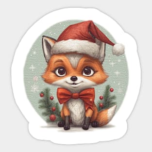 cute little fox cub wearing a santa hat Sticker